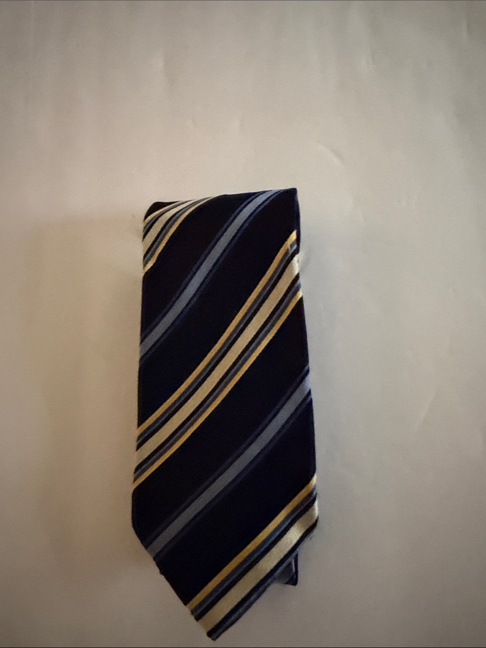Brioni Navy Tie with Light Blue and Gold Stripes - Picture 2 of 6
